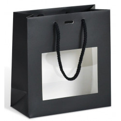 bolsa negra con ventana asa cordón
