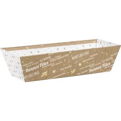 Bandeja cartón rectangular kraft/blanco/dorado caliente Bonnes Fêtes 24x10x6 cm