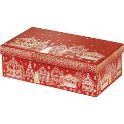 Caja cartón rectangular rojo/dorado caliente Bonnes Fêtes 31,5x18x10 cm