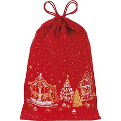 Bolsa algodón Bonnes fêtes rojo chalets lazos en cuerda 20x30 cm