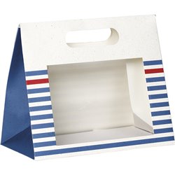 Bolsa papel blanco/azul/rojo ventana PVC cierre adhesivo 20x10x17 cm