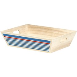 Bandeja madera rectangular natural/azul/rojo manejas 35x25x9 cm