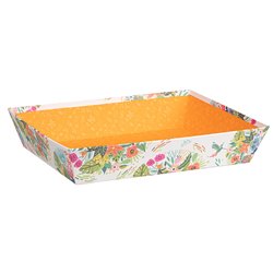 Bandeja cartón rectangular naranja/flores 36x27x7 cm