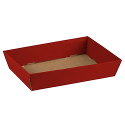 Bandeja cartón kraft rectangular rojo entregados plano (para montar) 37x28x7,3 cm
