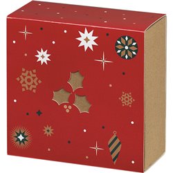 Caja cartón funda verde/estampación en caliente cobre Bonnes Fêtes/árbol de Navidad entregados plano 16x16x7,5 cm