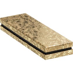 Caja cartón rectangular chocolates 2 hileras kraft/dorado caliente/negro 23x7,5x3,3 cm