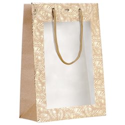 Bolsa papel kraft/dorado caliente ventana PVC dorado cordones asas ojal 20x10x29 cm
