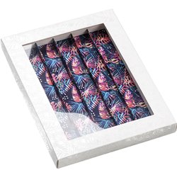 Caja cartón rectangular chocolates 5 hileras blanco/impresión UV/tropical ventana PVC 27,2x20,9x2,6 cm