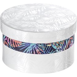 Caja cartón redonda blanco/impresión UV/tropical D16x7,5 cm