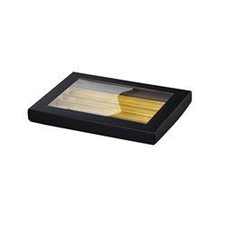Cofrecito rectangulo ventanas PVC negro/dorado separacion interior 5 hileras 27,2x20,9x2,6 cm