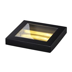 Cofrecito rectangulo ventanas PVC negro/dorado separacion interior 4 hileras 17,6x17,3x2,6 cm