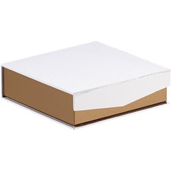 Caja de cartón cuadrada chocolates 3 hileras impresión UV cobre/blanco cierre magnético 10,8x10,8x3,3 cm