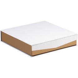 Caja de cartón cuadrada chocolates 4 hileras impresión UV cobre/blanco cierre magnético 15,5x15,5x3,3 cm
