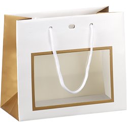 Bolsa papel blanco/cobre impresión UV ventana PVC mangos de cuerda ojal de cierre 20x10x17 cm