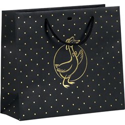 Bolsa papel negro/estampación en caliente dorado Pato cordón negra ojal 25x10x22 cm