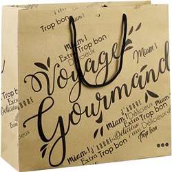 Bolsa papel kraft/negro Voyage Gourmand mangos de cuerda ojal cierre 35x13x33 cm