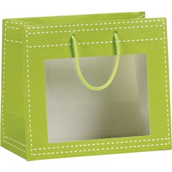 Bolsa papel verde ventana PVC 20x10x17 cm