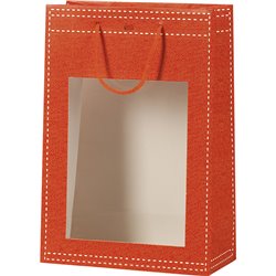 Bolsa papel naranja ventana PVC 20x10x29 cm