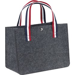 Bolsa de fieltro color gris con 2 asas azul/blanco/rojo y cierre con botón presión 35x18x27 cm