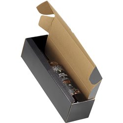 Caja cartón kraft/negro 1 botella entregados plano 9x9x34 cm