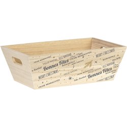 Bandeja madera rectangular gris/dorado Bonnes Fêtes asas 29x19x10 cm