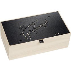 Caja de madera rectangular natural/negra corte por láser Voyage Gourmand 33x18x11 cm